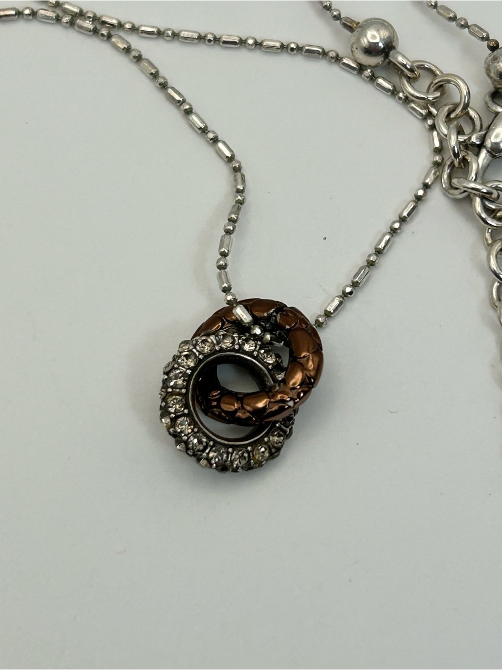 Brighton Pebble Pave Necklace 18" Bronze & Clear Crystal Rings Pendant - Picture 7 of 11